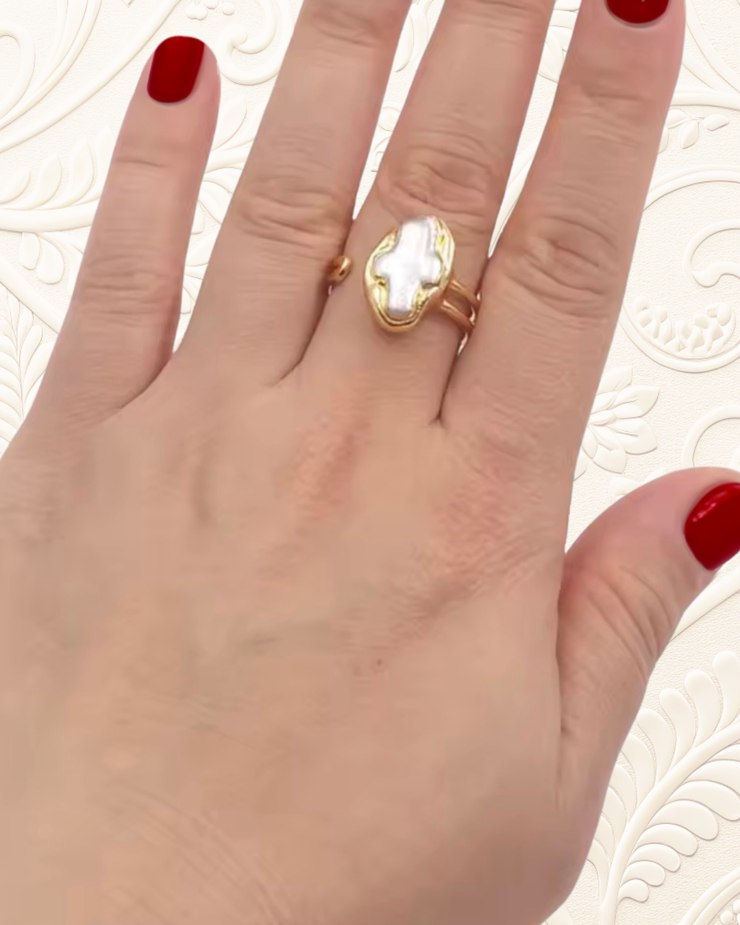 Pearl Solitaire Cross Ring