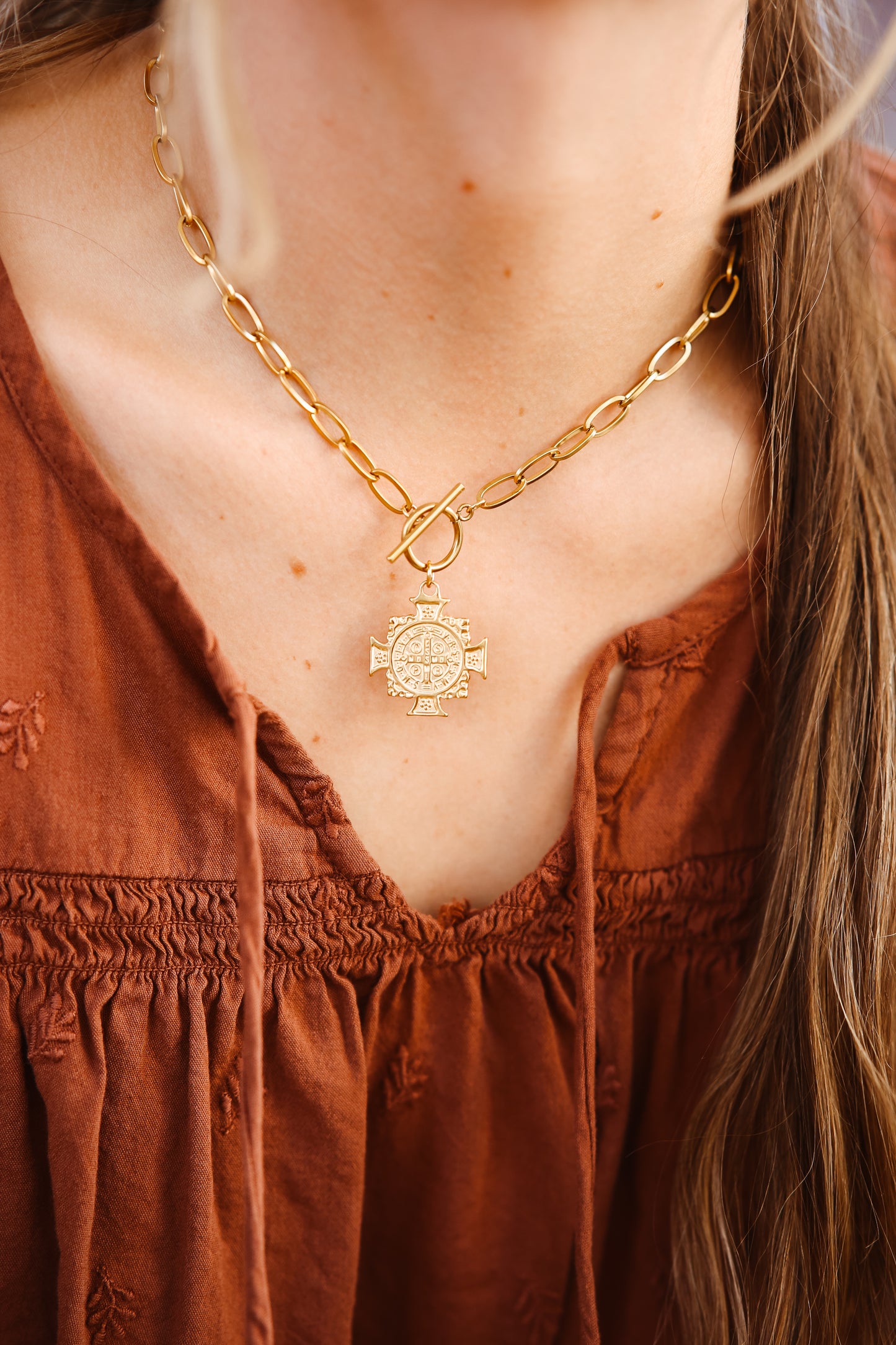 St. Benedict Cross Toggle Necklace