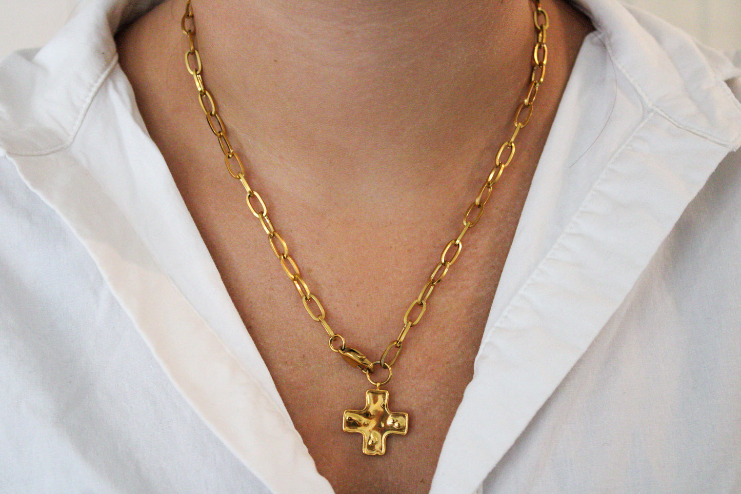 Chunky Cross Necklace with Adjustable Length