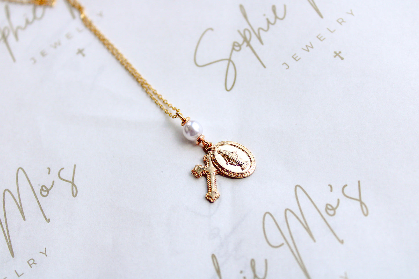 Religious Necklace with Pearl Connector