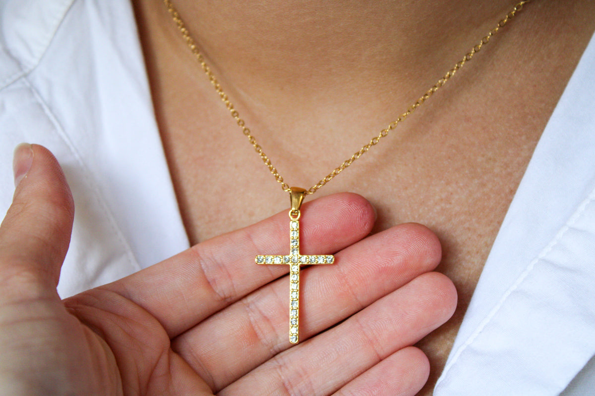 Extended Pave Cross Necklace