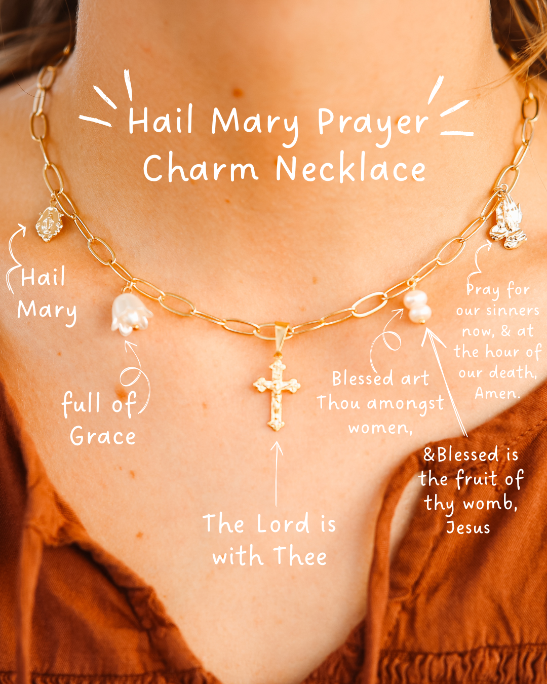 Hail Mary Prayer Charm Necklace