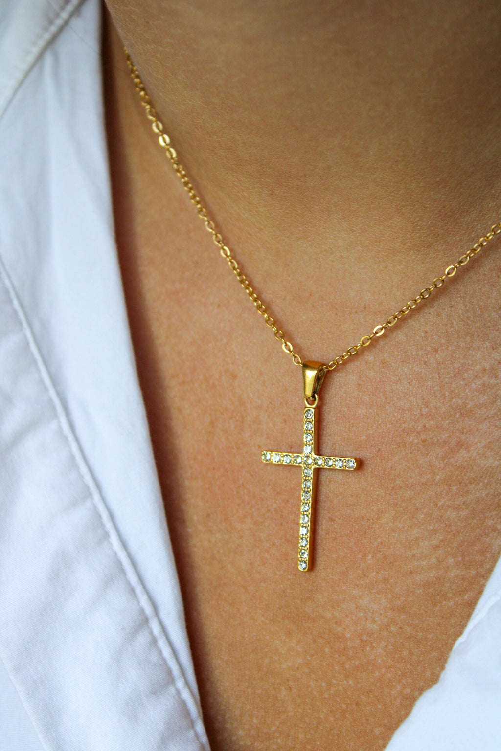 Extended Pave Cross Necklace