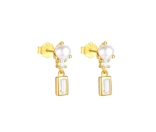 Pearl and Diamond Dangle Earrings