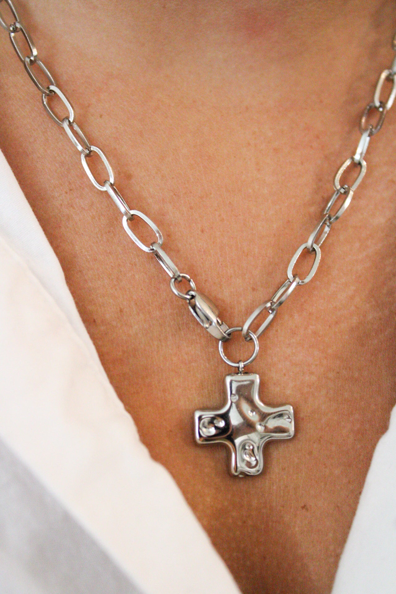 Chunky Cross Necklace with Adjustable Length