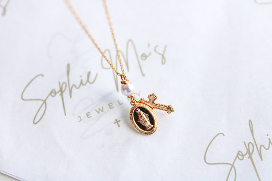 Religious Necklace with Pearl Connector