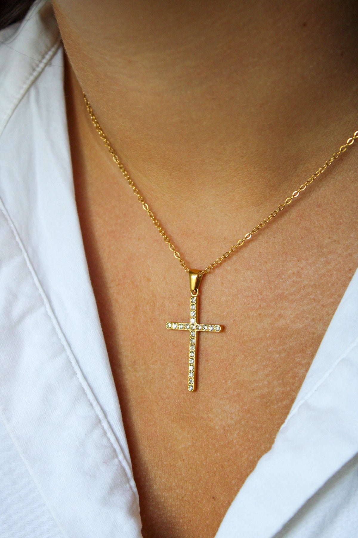 Extended Pave Cross Necklace
