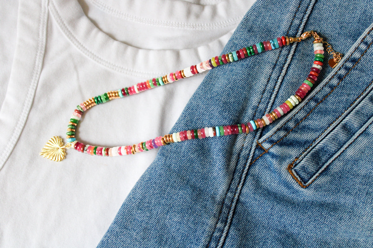 Sacred Heart Sunburst Beaded Necklace