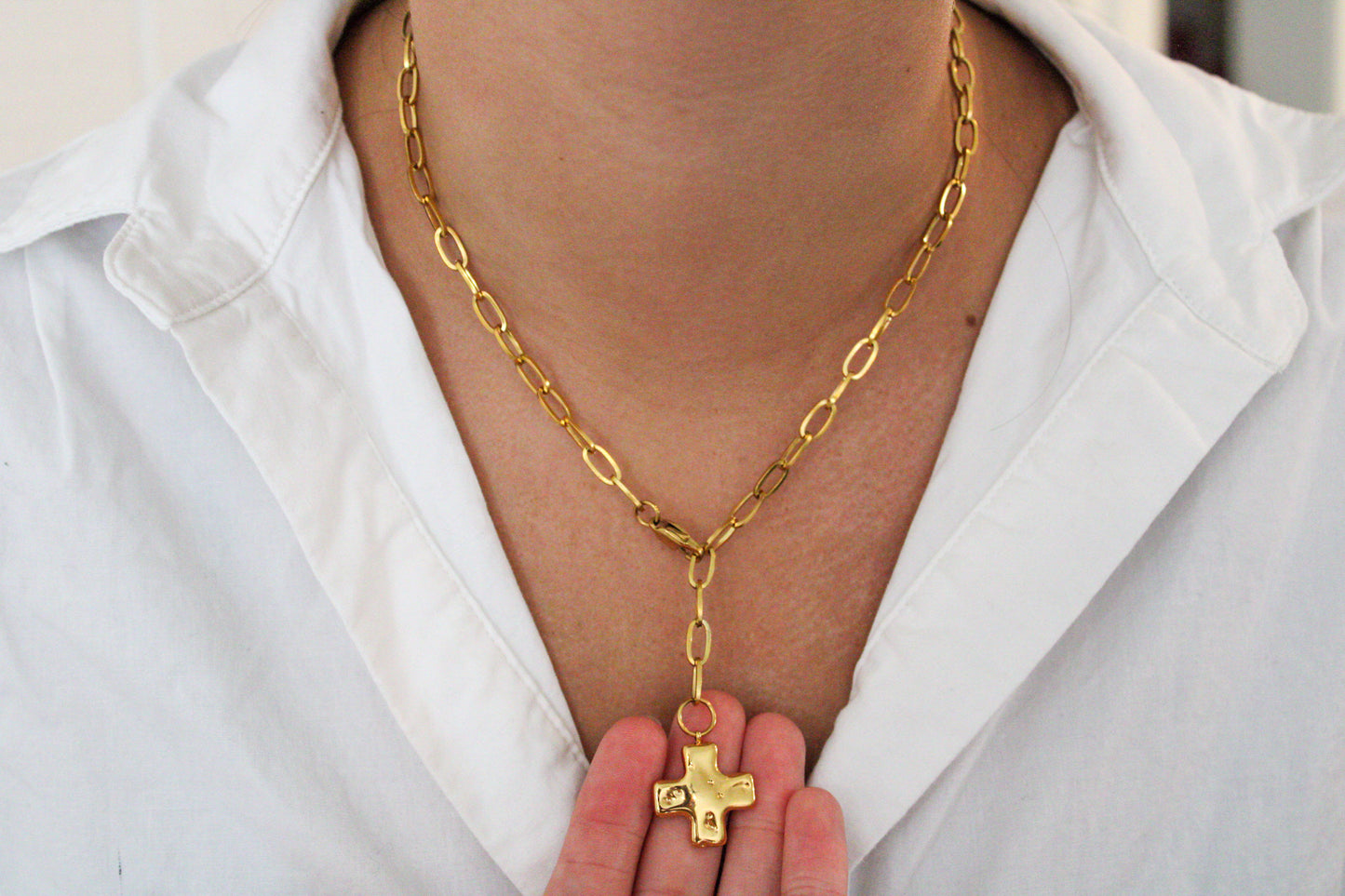 Chunky Cross Necklace with Adjustable Length