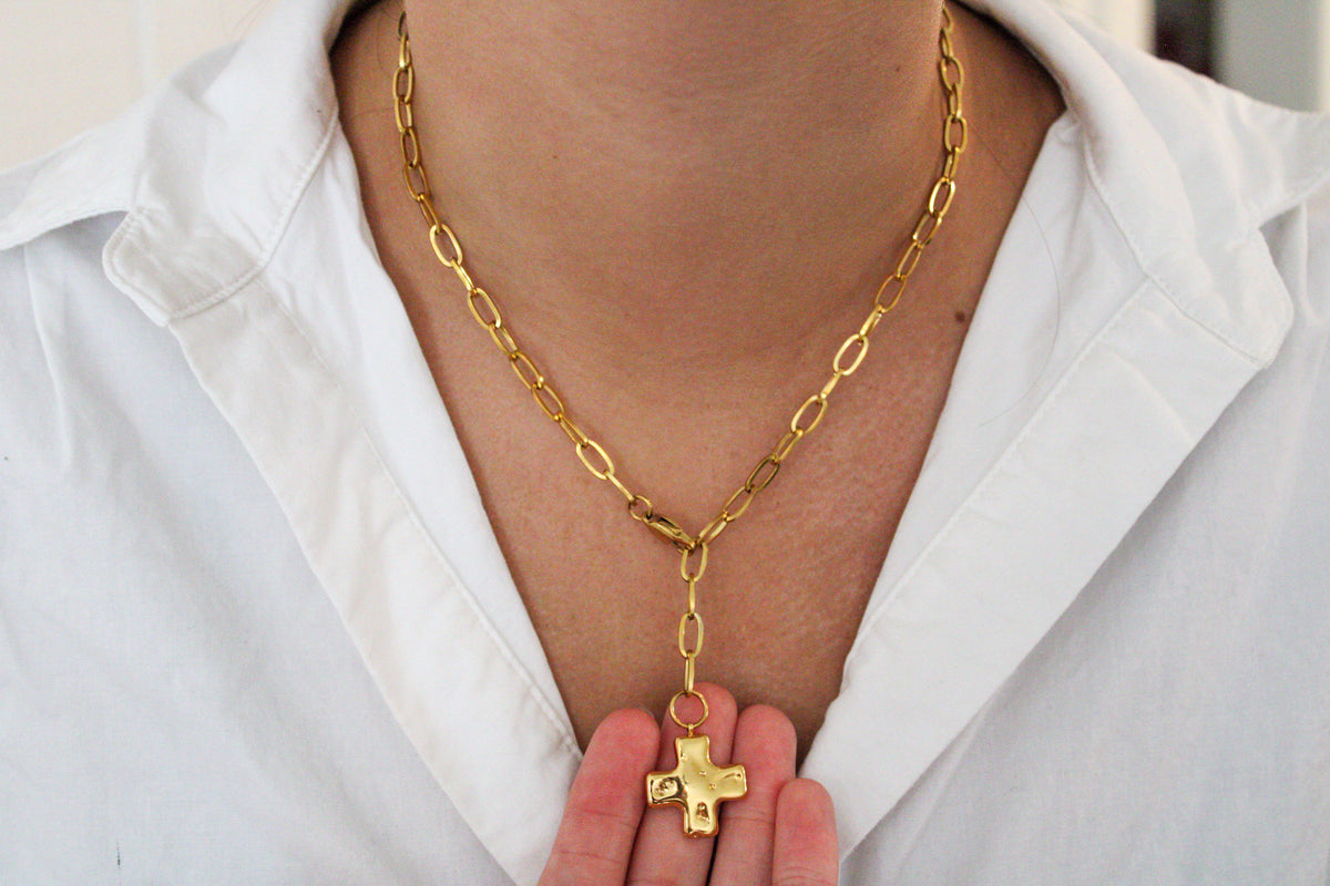 Chunky Cross Necklace with Adjustable Length