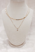 Herring Bone Double Chain Necklace with Solitaire