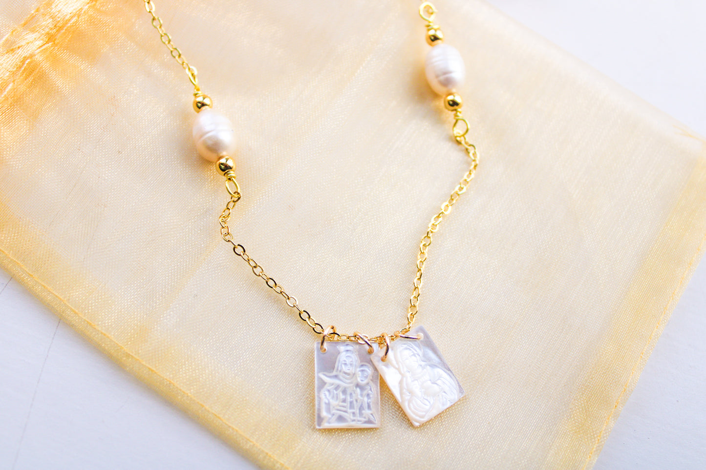 Double Pearl Scapular Necklace